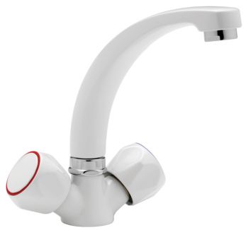 Capri single flow mono sink mixer with cast spout and italy heads, White