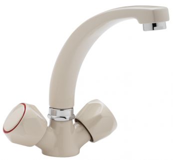 Capri single flow mono sink mixer with cast spout and italy heads, Beige