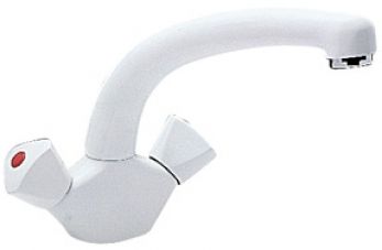 Special economy dual flow mono sink mixer, triangular heads, White