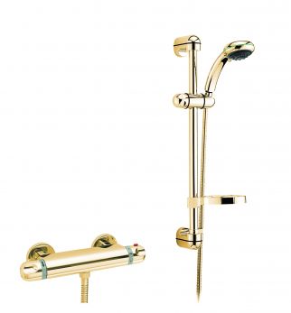 Roma exposed thermostatic shower valve complete with Europa No. 2 kit, Antique Gold Plated