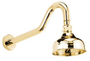 Tre Mercati Arched 340mm Shower Arm With Traditional 4" Shower Rose - Antique Gold