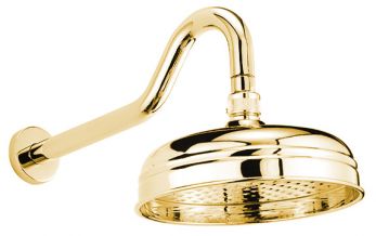 Curved shower arm with 8" traditional rose, Antique Gold Plated