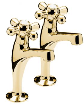 Series 900 crosshead pair of high neck pillar taps, Antique Gold Plated