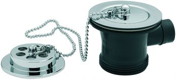 1 1/2" bath waste & overflow,brass flange,with solid plug & ball chain, Chrome Plated