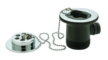 1 1/2" bath waste & overflow,brass flange,with rubber plug & ball chain, Chrome Plated