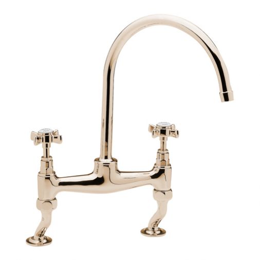 Imperial dual flow bridge pillar sink mixer, Antique Gold Plated