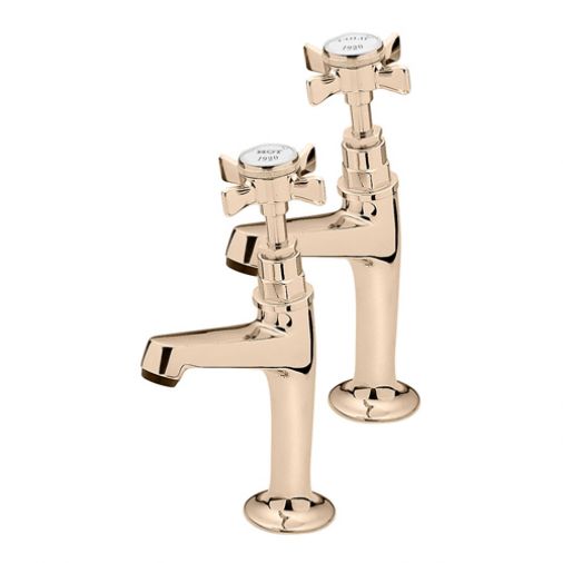 Imperial pair of high neck pillar taps, Antique Gold Plated