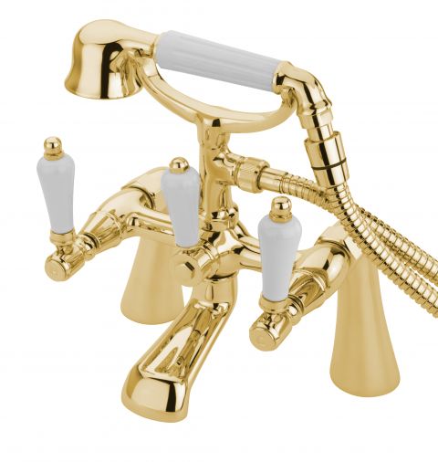 Victoria Bianco lever pillar bath shower mixer complete with kit, Antique Gold Plated