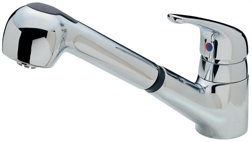 Modena deluxe dual flow mono sink mixer with retractable spout, Chrome Plated