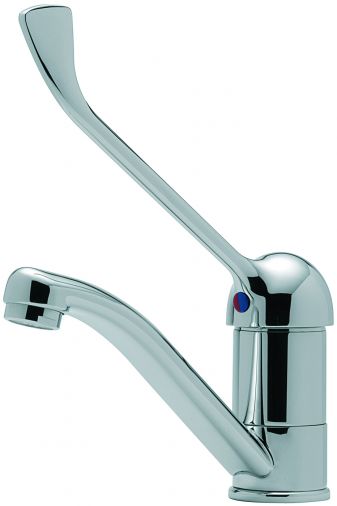 Modena mono basin mixer with extended lever and swivel spout, Chrome Plated