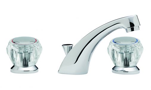 Capri 3 hole basin mixer with pop up waste, clear heads, Chrome Plated