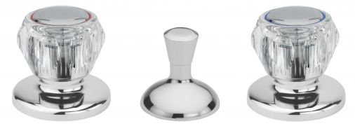 Capri 3 hole bidet mixer with pop up waste (no spray), clear heads, Chrome Plated