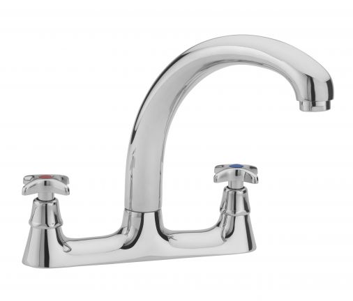 Capri crosshead dual flow deck sink mixer with 7" spout , Chrome Plated