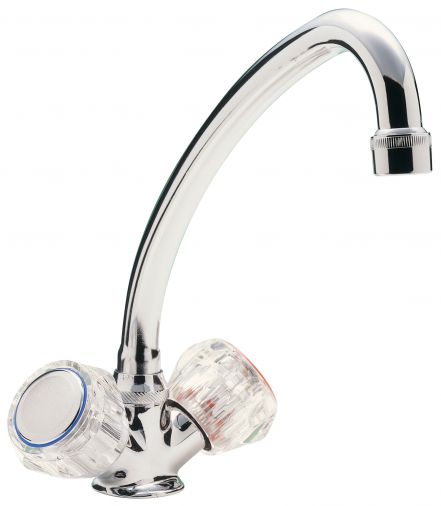 Capri single flow mono sink mixer swivel spout,clear heads , Chrome Plated