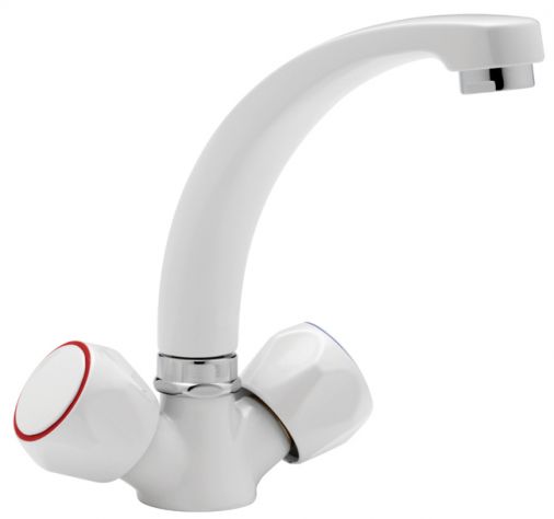 Capri single flow mono sink mixer with cast spout and italy heads, White