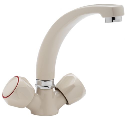 Capri single flow mono sink mixer with cast spout and italy heads, Beige