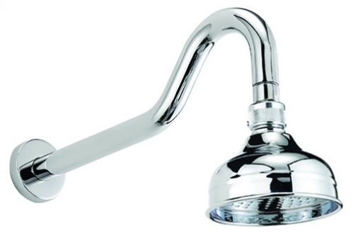 Tre Mercati Curved 340mm Shower Arm With Traditional 4" Shower Rose - Chrome