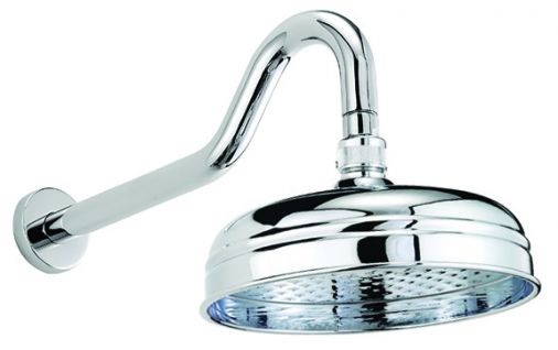 Curved shower arm with 8" traditional rose, Chrome Plated