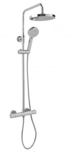 Round Thermostatic shower valve with riser pole, shower rose, handset and hose, Chrome Plated