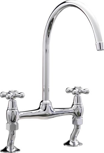Series 900 crosshead dual flow bridge pillar sink mixer , Chrome Plated