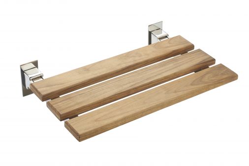 Wooden Folding Shower Seat, Chrome Plated