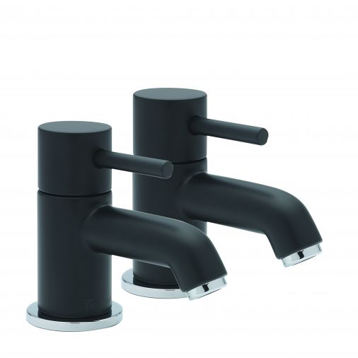 Milan Black pair of basin taps, Matt Black