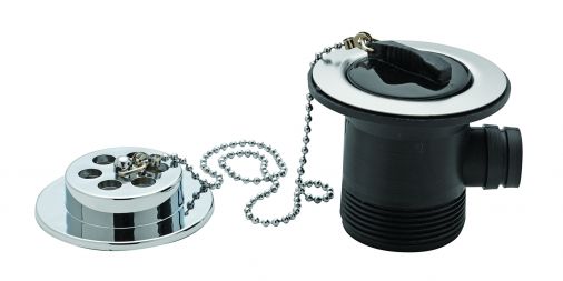 1 1/2" plastic bath waste & overflow with rubber plug & ball chain, Chrome Plated