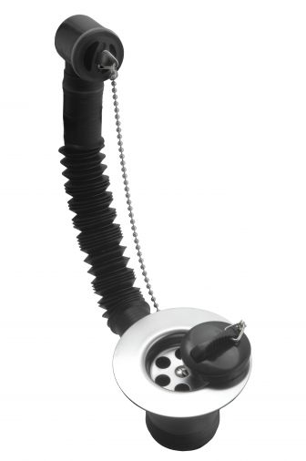 1 1/2" plastic sink waste with rubber plug & ball chain, Chrome Plated