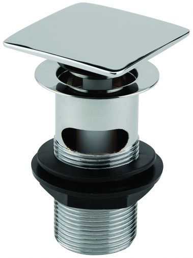 Square 1 1/4" brass basin pop up waste finger tip control slotted, Chrome Plated