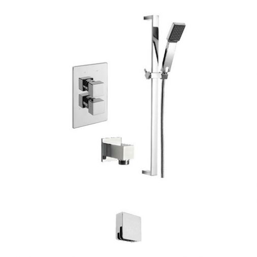 Square Concealed thermostatic shower valve with 2 way diverter with sliding rail kit, wall outlet an