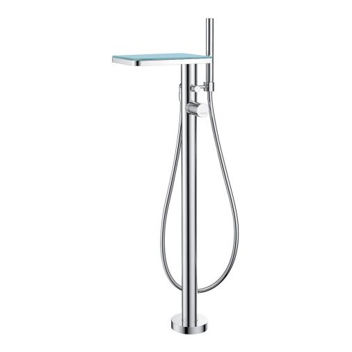 Flova Annecy Glass Free Standing Waterfall Bath Mixer Tap with Handset Kit