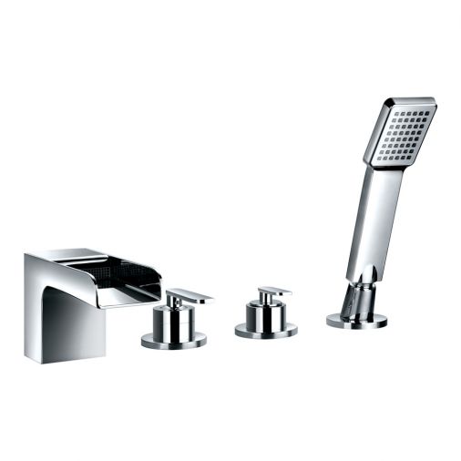 Flova Cascade 4 Hole Deck Mounted Waterfall Bath Shower Mixer with Pull Out Handset