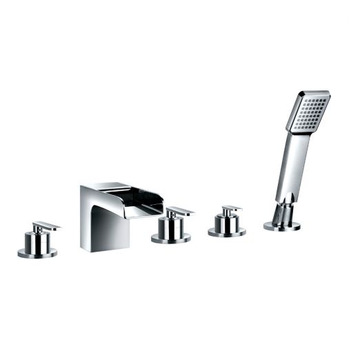 Flova Cascade 5 Hole Deck Mounted Waterfall Bath Shower Mixer with Pull Out Handset
