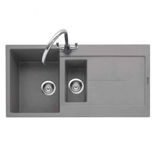 Caple Canis 1.5 Bowl Pebble Grey Granite Composite Kitchen Sink & Waste Kit with Reversible Drainer 