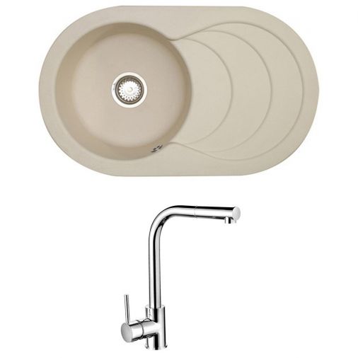 Astracast Cascade 1 Bowl Pale Cashmere Composite Sink & Waste Kit and Vellamo Savu Mono Pull Out Kit