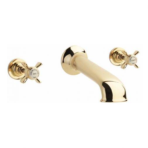 Sagittarius Churchman 3 Hole Wall Mounted Bath Mixer - Gold