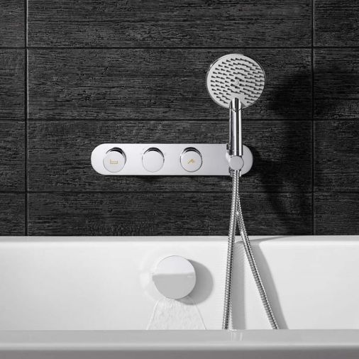 Crosswater Dial Central Thermostatic Dual Outlet  with 3 Mode Handset & Overflow Bath Filler