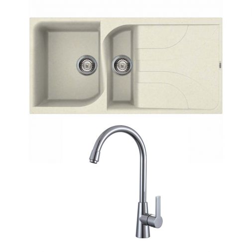 Reginox Ego Cream Granite Composite 1.5 Bowl Sink & Mayfair Pacific Mono Kitchen Mixer Tap