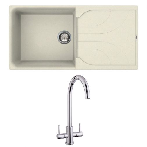 Reginox Ego Cream Granite Composite Single Bowl Kitchen Sink & Mayfair Vibe Mono Mixer Tap