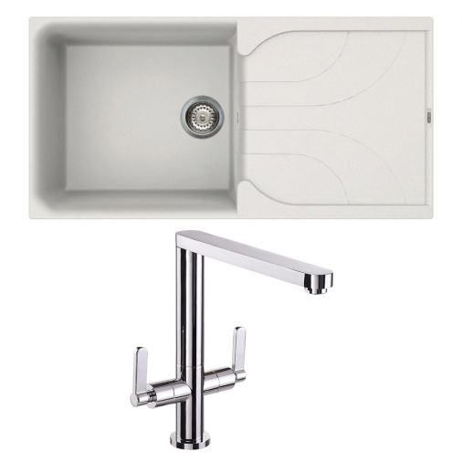 Reginox Ego White Granite Composite Single Bowl Kitchen Sink & Mayfair Rosy Mono Kitchen Mixer Tap