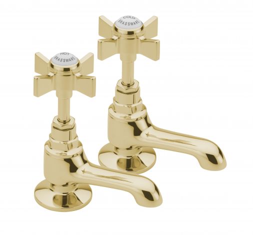 Florence pair of basin taps, Antique Gold Plated
