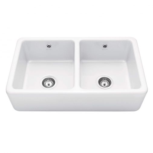 Caple Kempton Large Double Bowl White Ceramic Belfast Kitchen Sink - 795 x 465mm