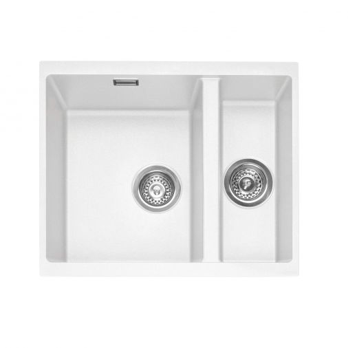 Caple Leesti 1.5 Bowl Chalk White Undermount Granite Composite Kitchen Sink & Waste Kit - 555 x 460m