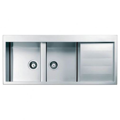 Clearwater Spirito 2 Bowl Brushed Stainless Steel Kitchen Sink & Waste Kit - 1160 x 500mm