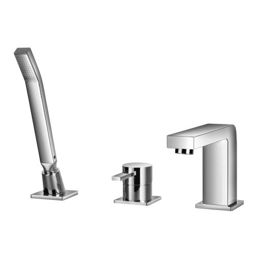 Flova STR8 3 Hole Deck Mounted Bath Shower Mixer with Pull Out Handset