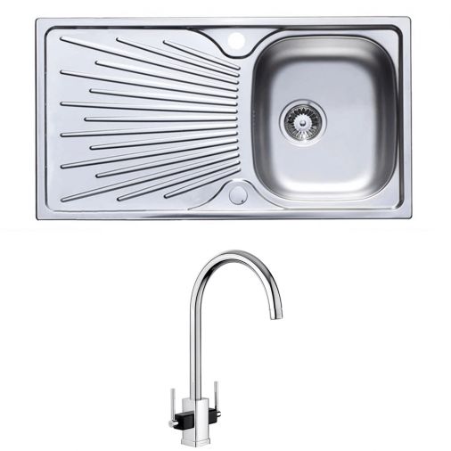 Astracast Sunrise 1 Bowl Stainless Steel Sink with Waste Kit & Rangemaster Vertex Chrome & Black Mon