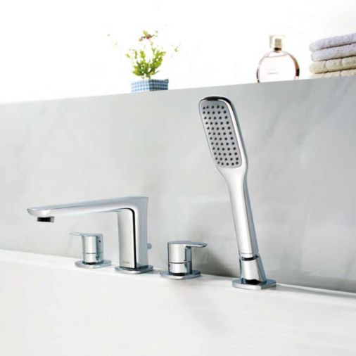 Flova Urban 4 Hole Deck Mounted Bath Shower Mixer with Pull Out Handset