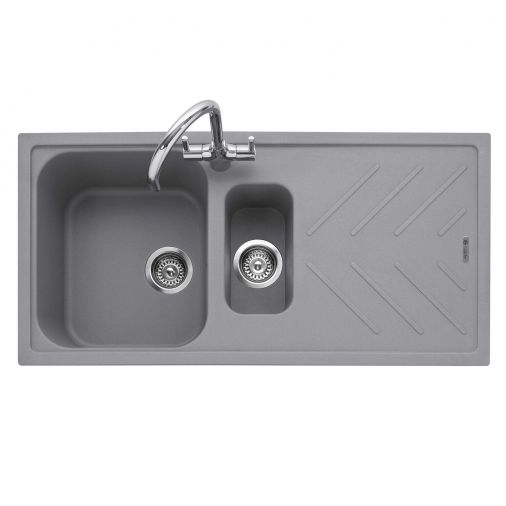 Caple Veis 1.5 Bowl Pebble Grey Granite Composite Kitchen Sink & Waste Kit with Reversible Drainer -