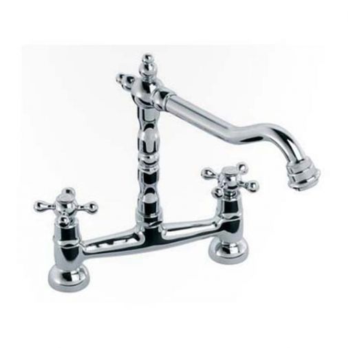 Clearwater Baroc Twin Crosshead Bridge Sink Mixer with Swivel Spout