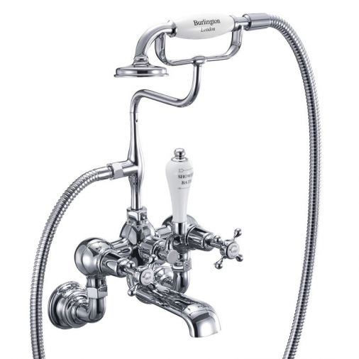 Burlington Claremont Regent Wall Mounted Bath Mixer with Shower Handset & Extended Base